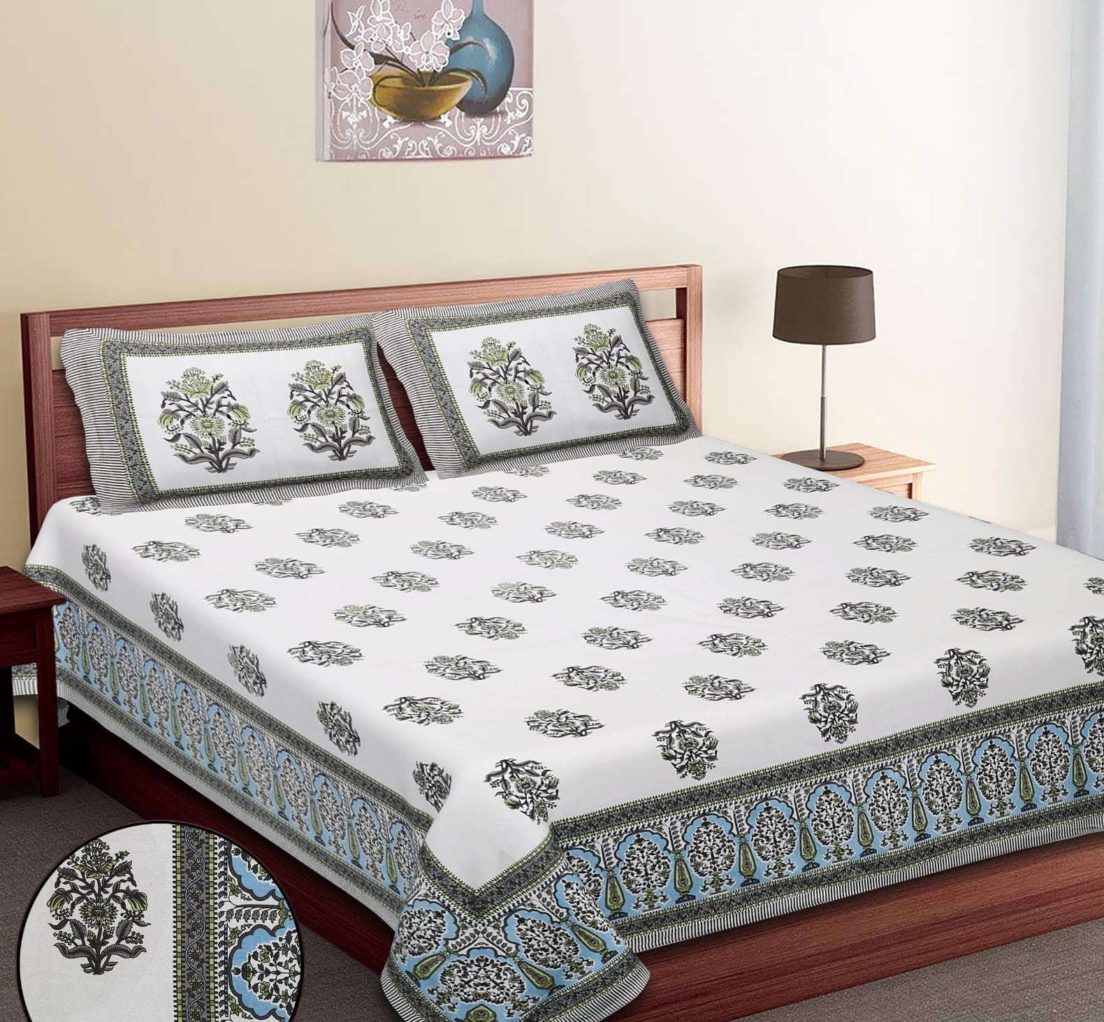 100% Cotton King Bedsheet with Set of 2 Pillow Covers