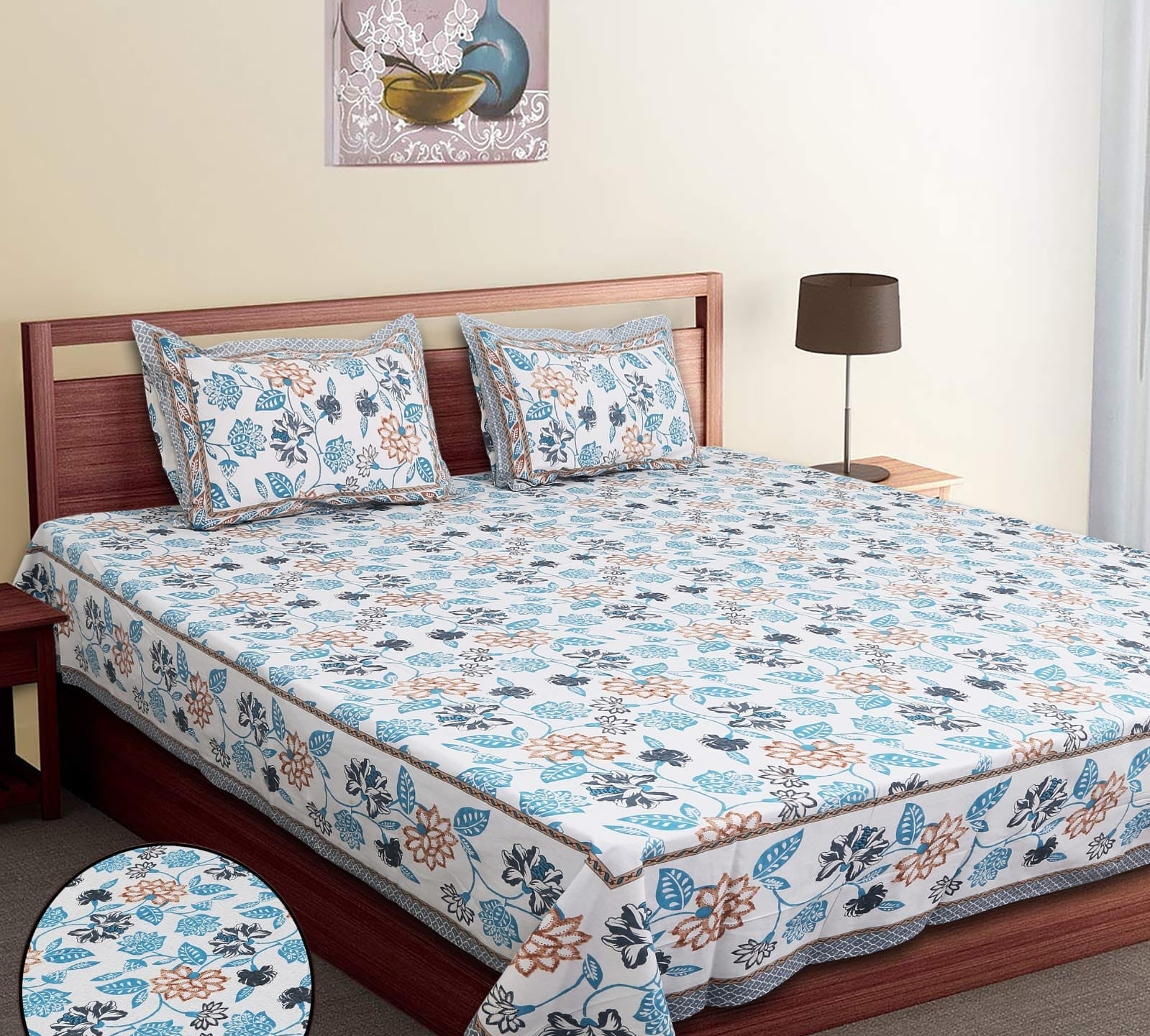 100% Cotton King Bedsheet with Set of 2 Pillow Covers